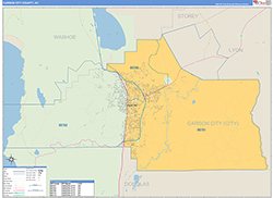 Carson City County, NV Wall Map Zip Code Basic Style 2026
